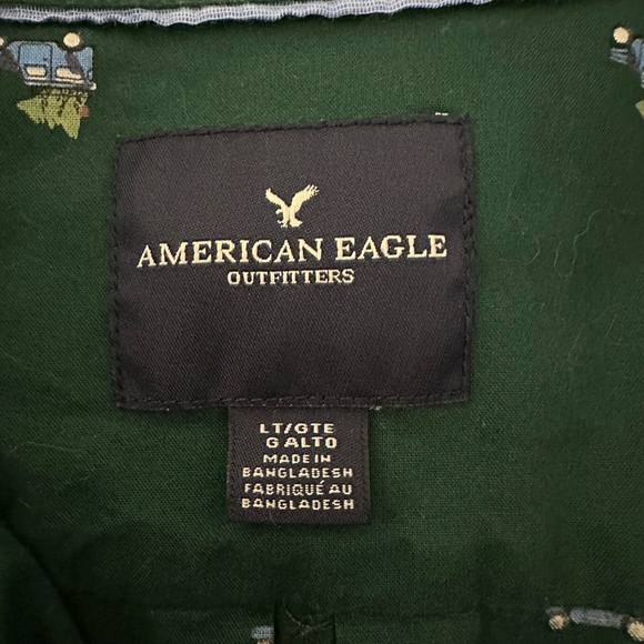 American Eagle Men’s Top Button Down Large Tall Green Car Christmas Long Sleeve - Picture 14 of 14